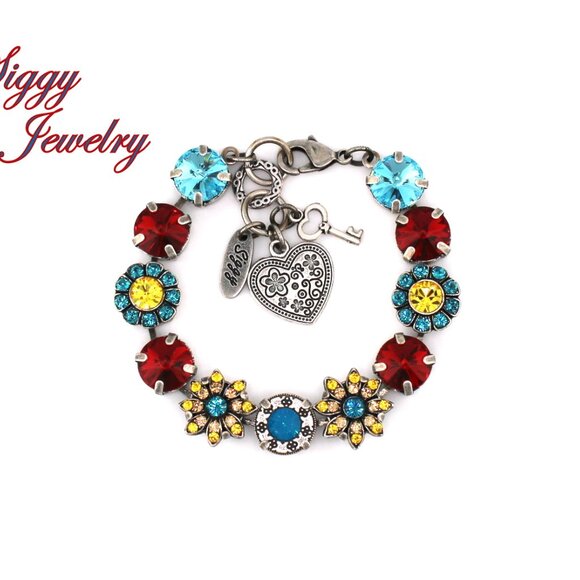 Copacabana Statement Bracelet made with Austrian Crystals, Flower Embellishments - Picture 7 of 7